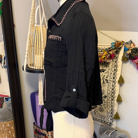 NWT Natural Life Black Button Down Shirt with coral thread trim - Picture 3 of 5